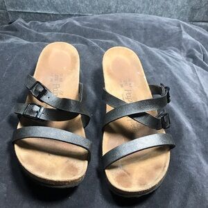 Papillio Birkenstock Black Triple-Strap Wedge Slide Sandals L 11 M 9